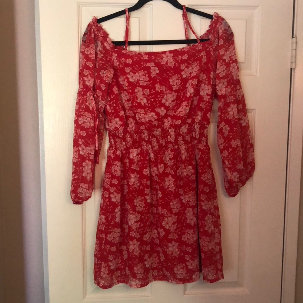 Red Floral Long Sleeve Sun Dress